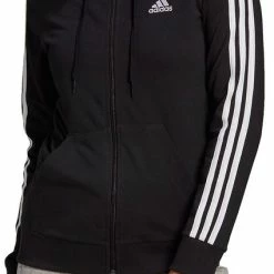 Adidas - Essentials Single Jersey 3-Stripes Full-Zip Hoodie - Zwarte Vest Dames-XL