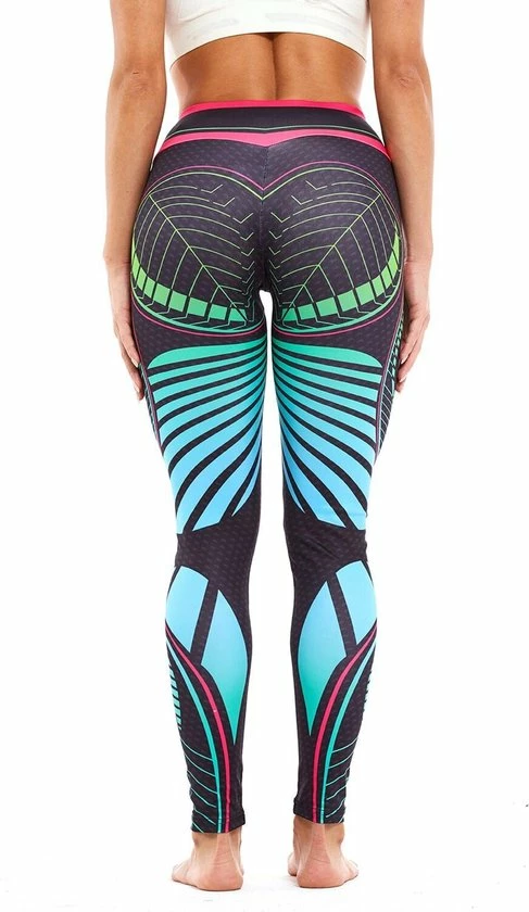 Ultimate Fit Fitnesslegging In Decoratief Bladdesign. Zwart, Roze, Groen En Blauw 9 Ultimate Fit Fitnesslegging In Decoratief Bladdesign. Zwart, Roze, Groen En Blauw - Afbeelding 7