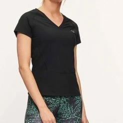 Active PanActive Panther Sandy Solid Top In De Kleur Zwart, Training Top Dames Damesshirt, Port T-Shirt Voor Dames, Quick-Dry, V-Hals,Sport T-shirt Dames Korte Mouwen Loopshirt Ademend Fitness Gym Shirt Snel Droog.ther T-shirt Sandy Solid Black