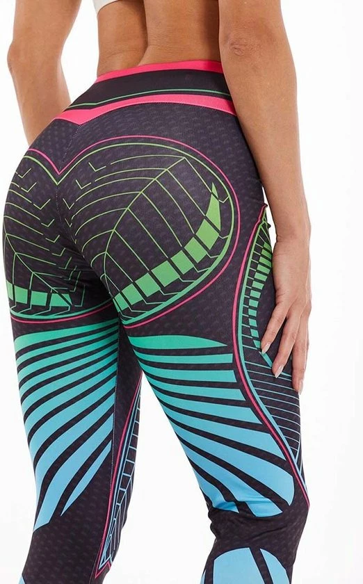 Ultimate Fit Fitnesslegging In Decoratief Blad Print Design. Zwart, Roze, Groen En Blauw 8 Ultimate Fit Fitnesslegging In Decoratief Blad Print Design. Zwart, Roze, Groen En Blauw - Afbeelding 6