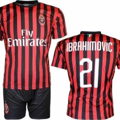 Merkloos AC Milan Replica Zlatan Ibrahimovic 21 Thuis Tenue Voetbal T-Shirt + Broek Set Seizoen 2019 / 2020 Zwart / Rood, Maat: 152