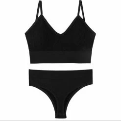 Merkloos Sport Ondergoed | Naadloze Lingerieset Tweedelig | Vrouwen Ondergoed Set | Beha + String - Zwart S/M -Sportkleding-Dames Winkel 550x540 3