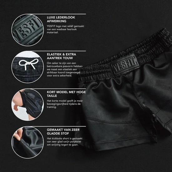 YESFIT - Kickboks Broekje - Zwart - Maat XS - Dames + Heren - Extra Zekere Pasvorm - Leerlook Logo 5 YESFIT - Kickboks Broekje - Zwart - Maat XS - Dames + Heren - Extra Zekere Pasvorm - Leerlook Logo - Afbeelding 3