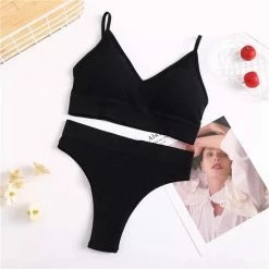 Merkloos Sport Ondergoed | Naadloze Lingerieset Tweedelig | Vrouwen Ondergoed Set | Beha + String - Zwart S/M -Sportkleding-Dames Winkel 550x550 364