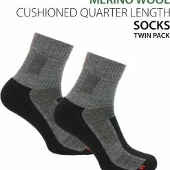 Norfolk - Fietssokken - Wandelsokken - 2 Paar - 63% Merinowol Met Demping Enkel Sokken - LeonardoQTR - Grijs - Unisex - 35-38