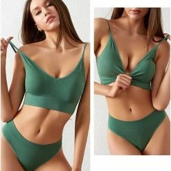 Merkloos Sport Ondergoed | Naadloze Lingerieset Tweedelig | Vrouwen Ondergoed Set | Beha + String - Groen M/L