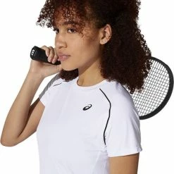 Asics - Court Womens Piping Short Sleeve - Wit Tennis T-shirt - M - Wit -Sportkleding-Dames Winkel 550x688