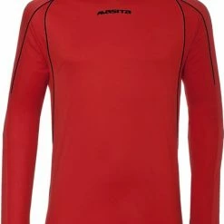 Masita | Sportshirt Heren Lange Mouw - Striker Voetbalshirt Fitness Shirt- Hardloopshirt Heren - Wedstrijdshirt - Sneldrogend - RED/BLACK - XXL
