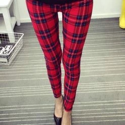 Sara Shop / Legging Met Geruit Patroon / Yogalegging / Yogabroek / Highwaist Legging / High Waist Sport Legging / Dames Sport Legging /Rood-Zwart / XL -Sportkleding-Dames Winkel 550x733 20