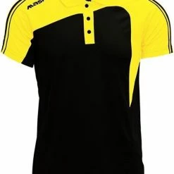 Masita | Polo Shirt Dames & Heren - Korte Mouw - Tennis Polo - Sportpolo - Mesh Inzetten Optimale Vochtregulatie - Lichtgewicht - Forza Lijn - BLACK/YELLOW - XXL -Sportkleding-Dames Winkel 550x745