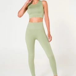Merkloos L&O- Sportlegging + Crop Top Dames- Yoga- Pilates- Hardlopen- Wandelen- Fitness- Mint S