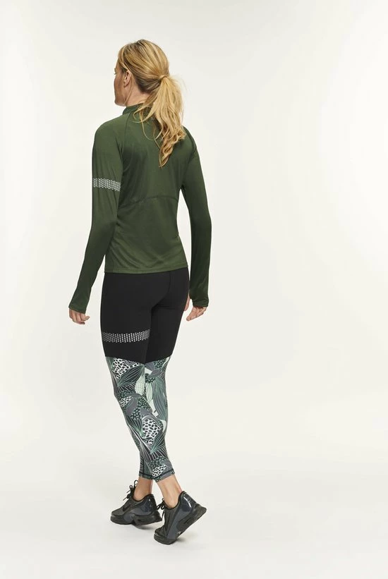 Active Panther T-shirt Julia Solid Zip Army Green, Dames Loopshirt Sport Training Shirt Met Lange Mouwen, 6 Active Panther T-shirt Julia Solid Zip Army Green, Dames Loopshirt Sport Training Shirt Met Lange Mouwen, - Afbeelding 4