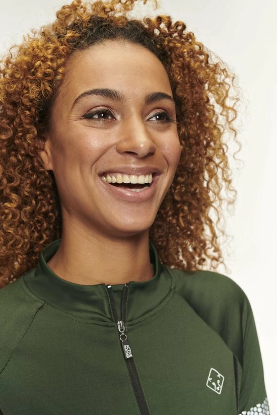 Active Panther T-shirt Julia Solid Zip Army Green, Dames Loopshirt Sport Training Shirt Met Lange Mouwen, 7 Active Panther T-shirt Julia Solid Zip Army Green, Dames Loopshirt Sport Training Shirt Met Lange Mouwen, - Afbeelding 5