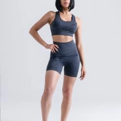 Mives® Sportlegging En Top - Yoga-outfit - Fitness Set - Scrunch Butt - Dames Legging - Sportkleding - Fashion Legging - Broeken - Gym Sports - Legging Fitness Wear - High Waist - GRIJS - Maat L - SHORT & BRA