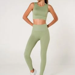 Merkloos L&O- Sportlegging + Crop Top Dames- Yoga- Pilates- Hardlopen- Wandelen- Fitness- Mint S -Sportkleding-Dames Winkel 550x825 5